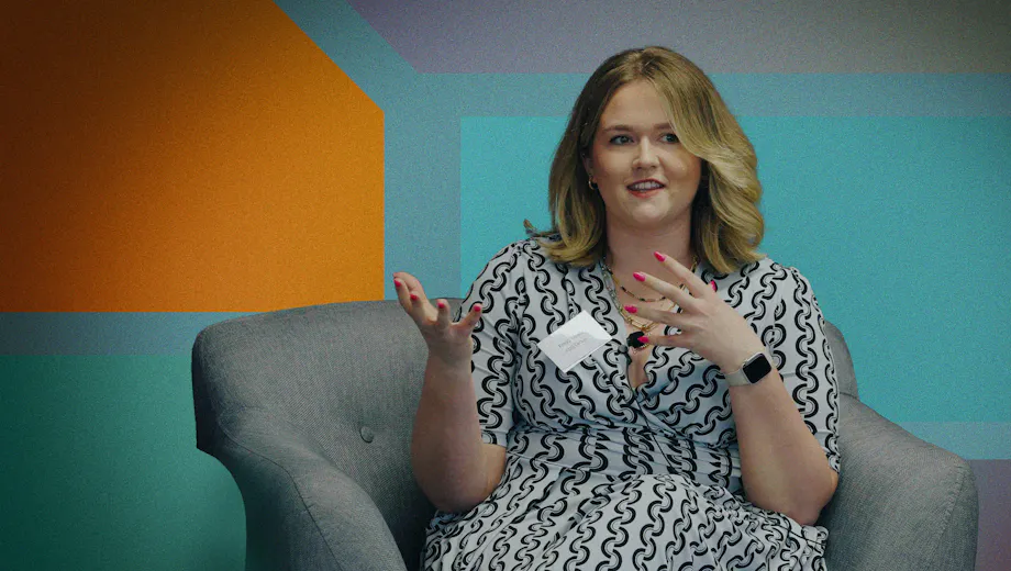 Freya Lewis, Head of Communications for ADS Group, speaking on a panel