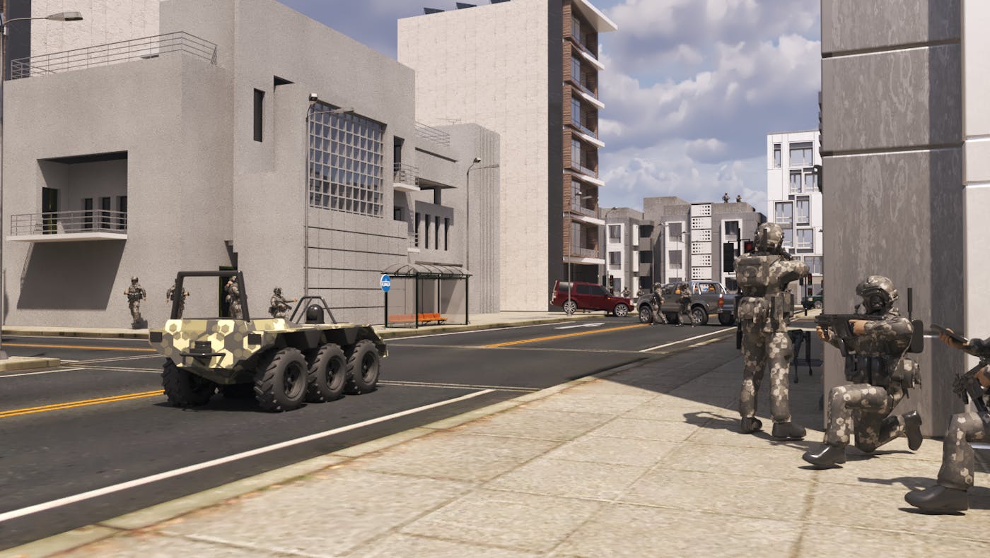 A CGI render of an urban environment.