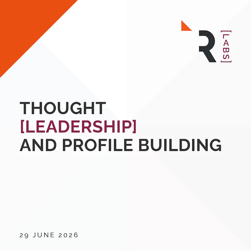 Graphic to show the title of this workshop -Thought leadership and profile building and taking place on 29 Jne 2026