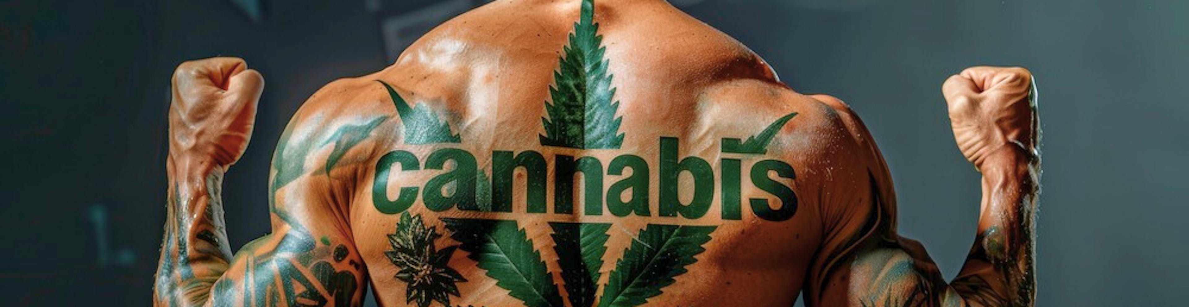 Muscle man with cannabis leaf painted on his back