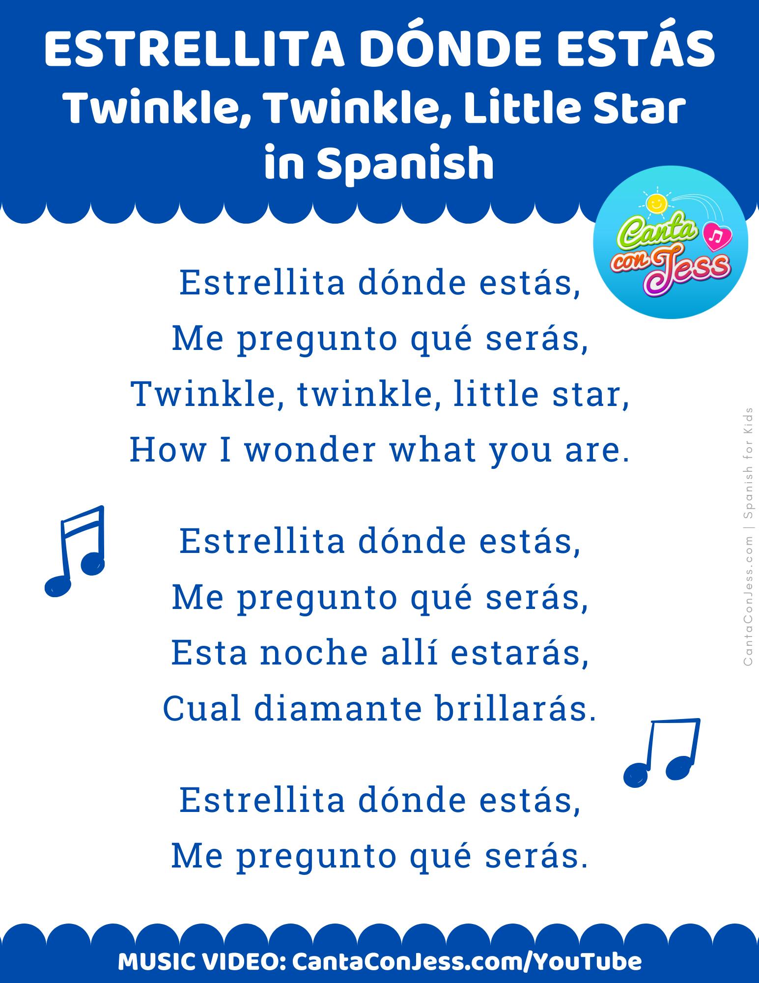 Estrellita Donde Estas Twinkle Twinkle Little Star In Spanish Video Lyrics Canta Con Jess