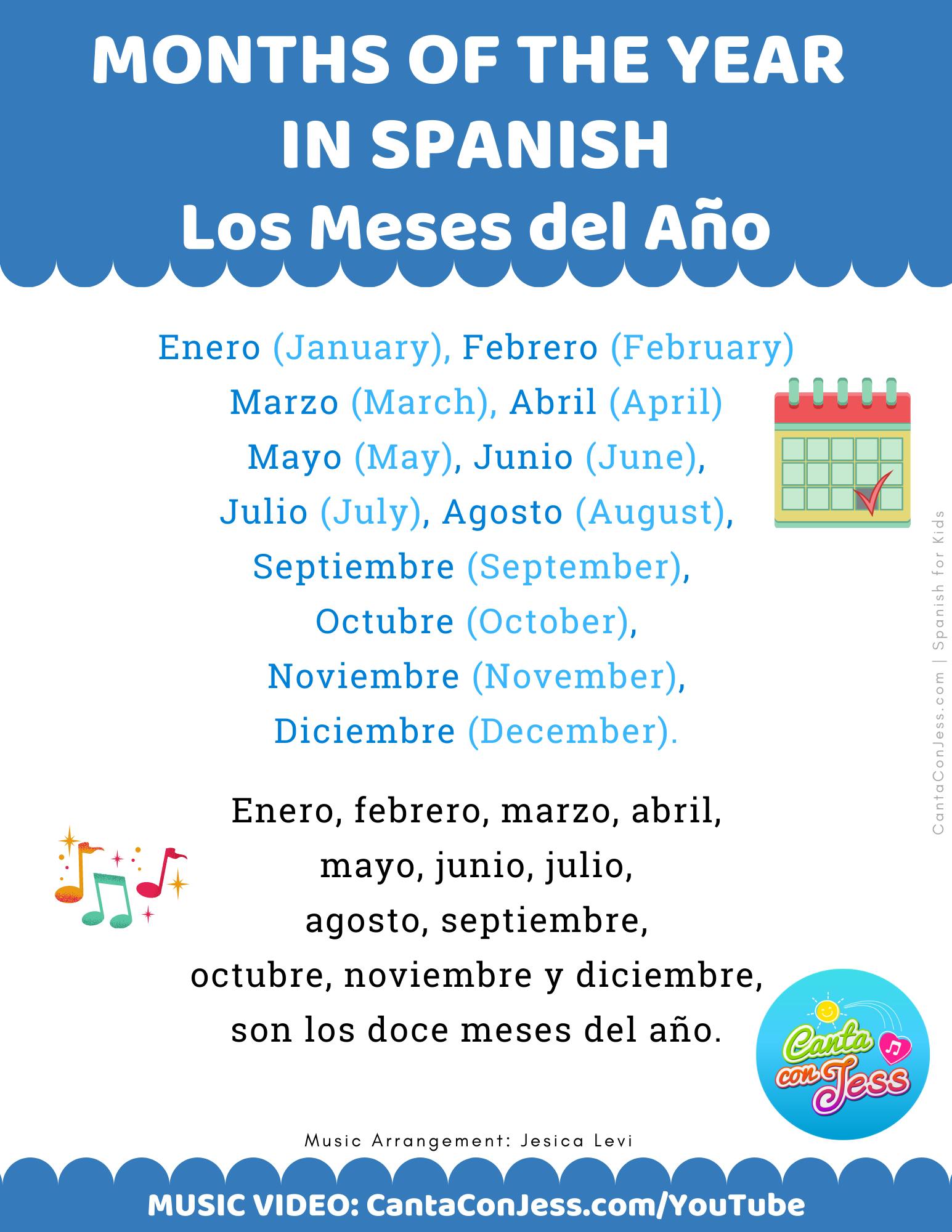 Months of the Year in Spanish LYRICS - Los Meses del Año