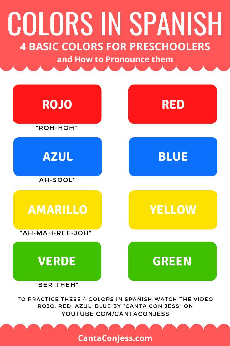 Colors in Spanish for Preschoolers - Rojo, Red. Azul, Blue. Amarillo, Yellow. Verde, Green - Canta Con Jess