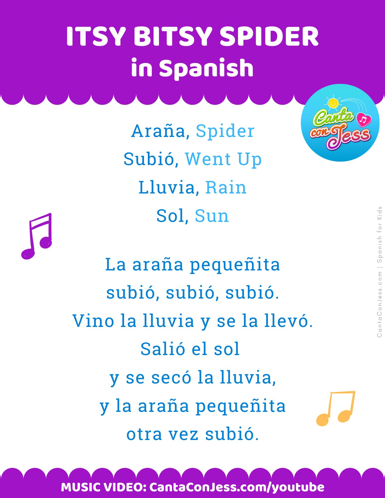 Itsy Bitsy Spider in Spanish LYRICS - La Araña Pequeñita LETRA