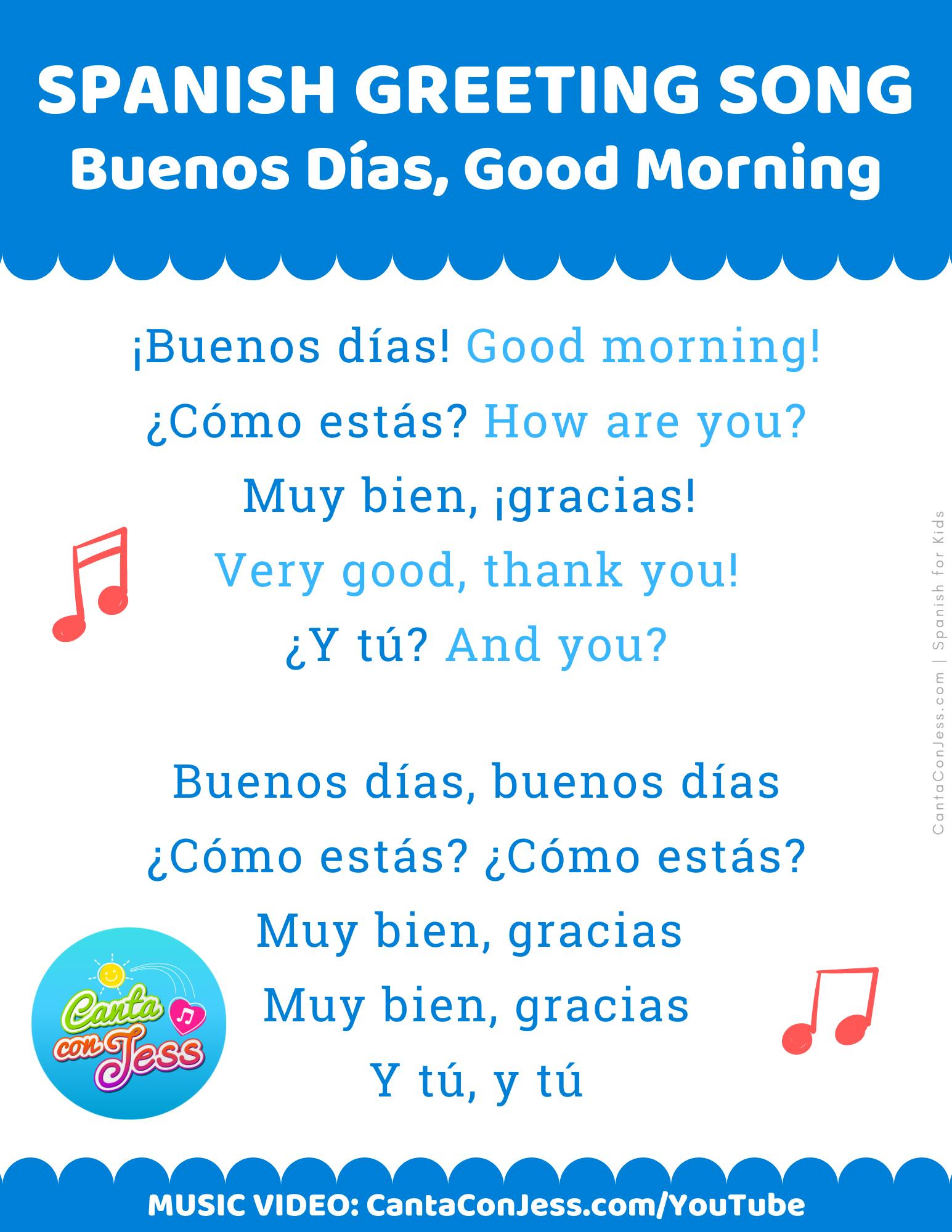 Spanish Greeting Song: Buenos Días, Good Morning | Video and Lyrics - Canta  Con Jess