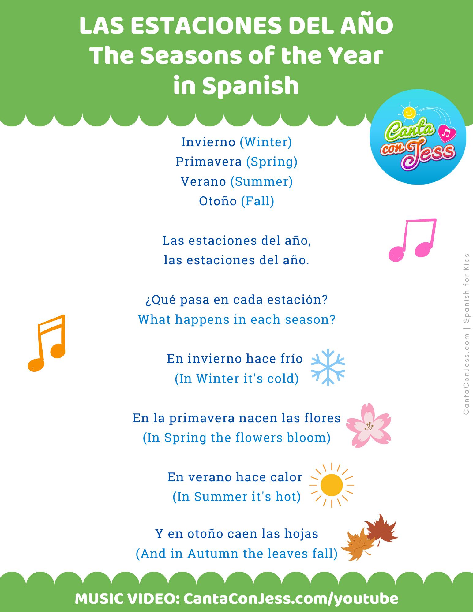 Seasons of the Year Song in Spanish - LYRICS