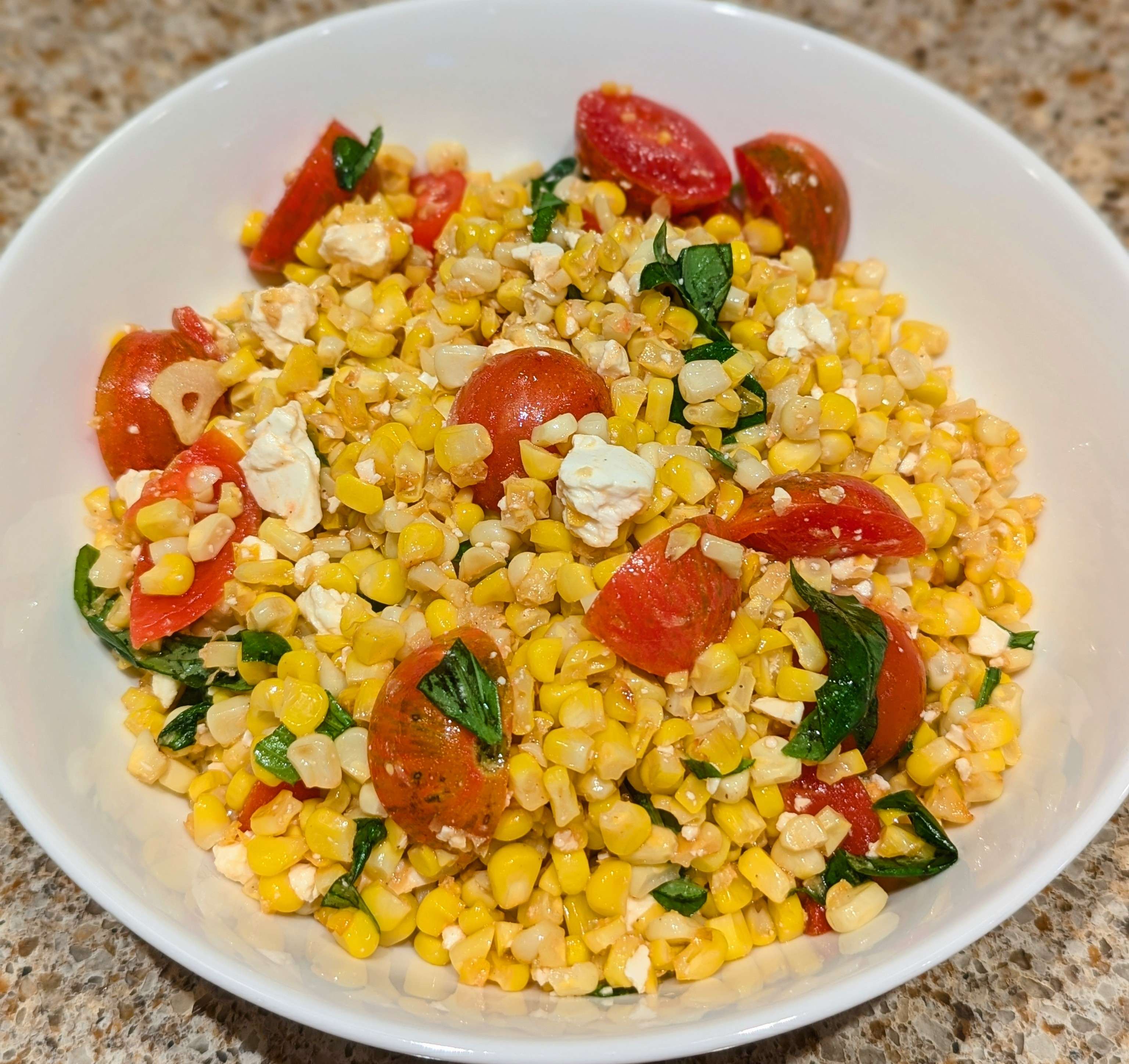 Sauteéd Corn w/ Cherry Tomatoes & Feta