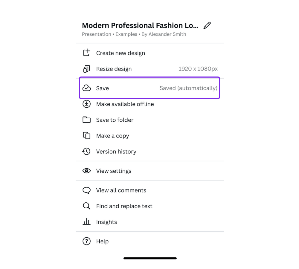 Manually save design edits on Canva - Canva Help Center