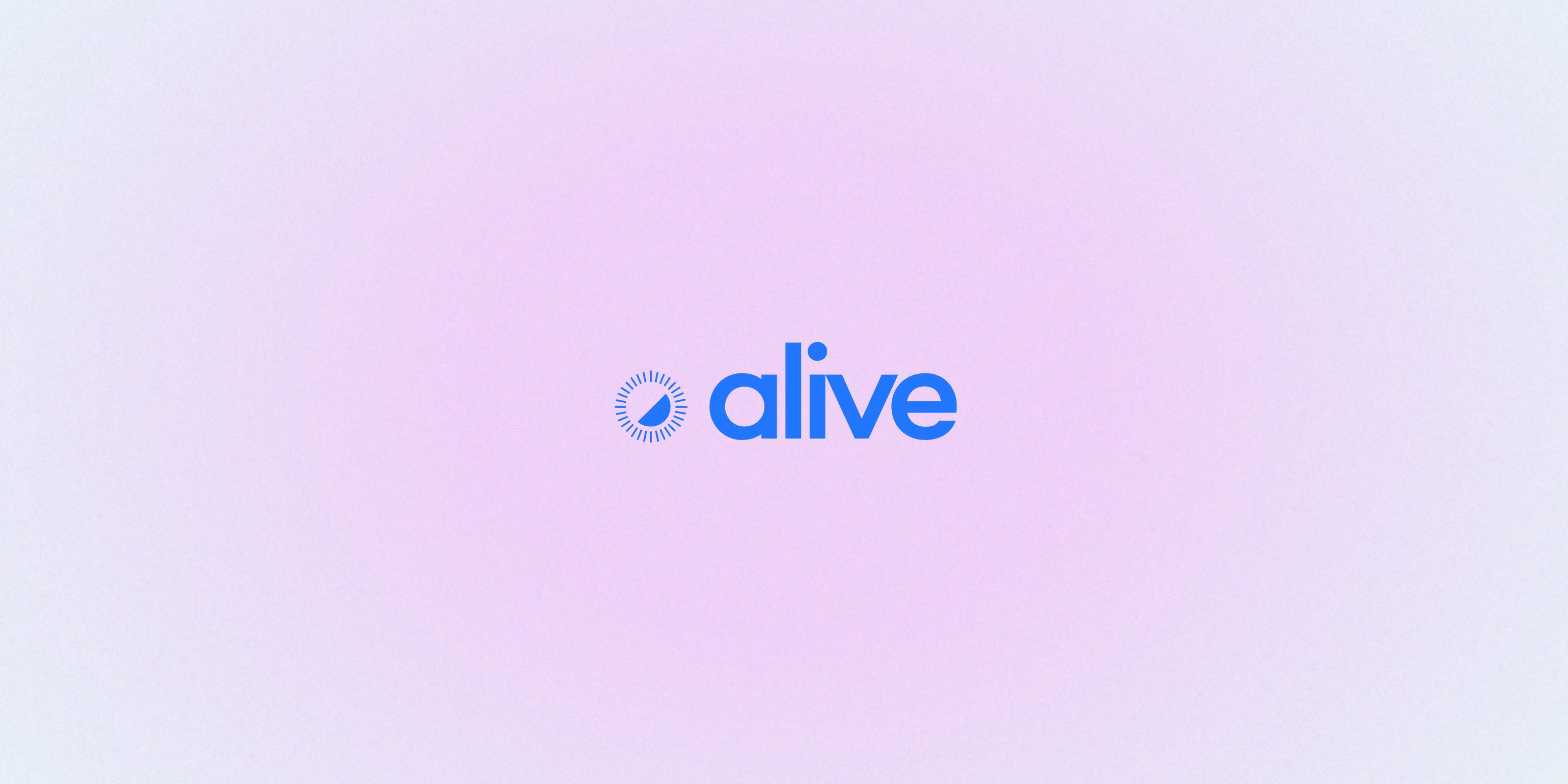 The Alive logo with pink background.