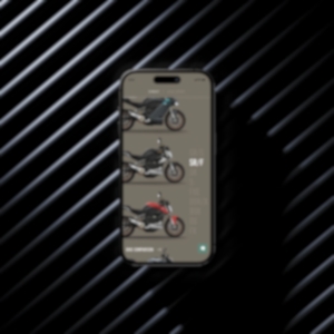 A smartphone showing Zero motorcycle models on its screen. 