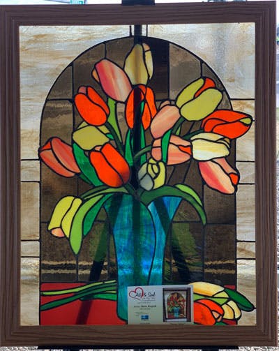 'Spring Tulips,' stained glass by Bette Krepcik.