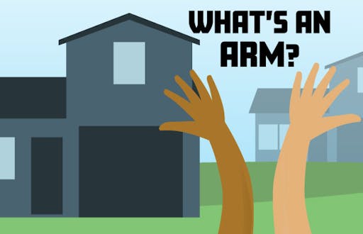 Cartoon house with two hands raising in the front of the image with text asking, what's an ARM?