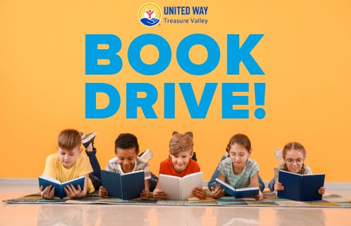 5 children reading books together.