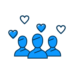 Outline of three people with hearts icon