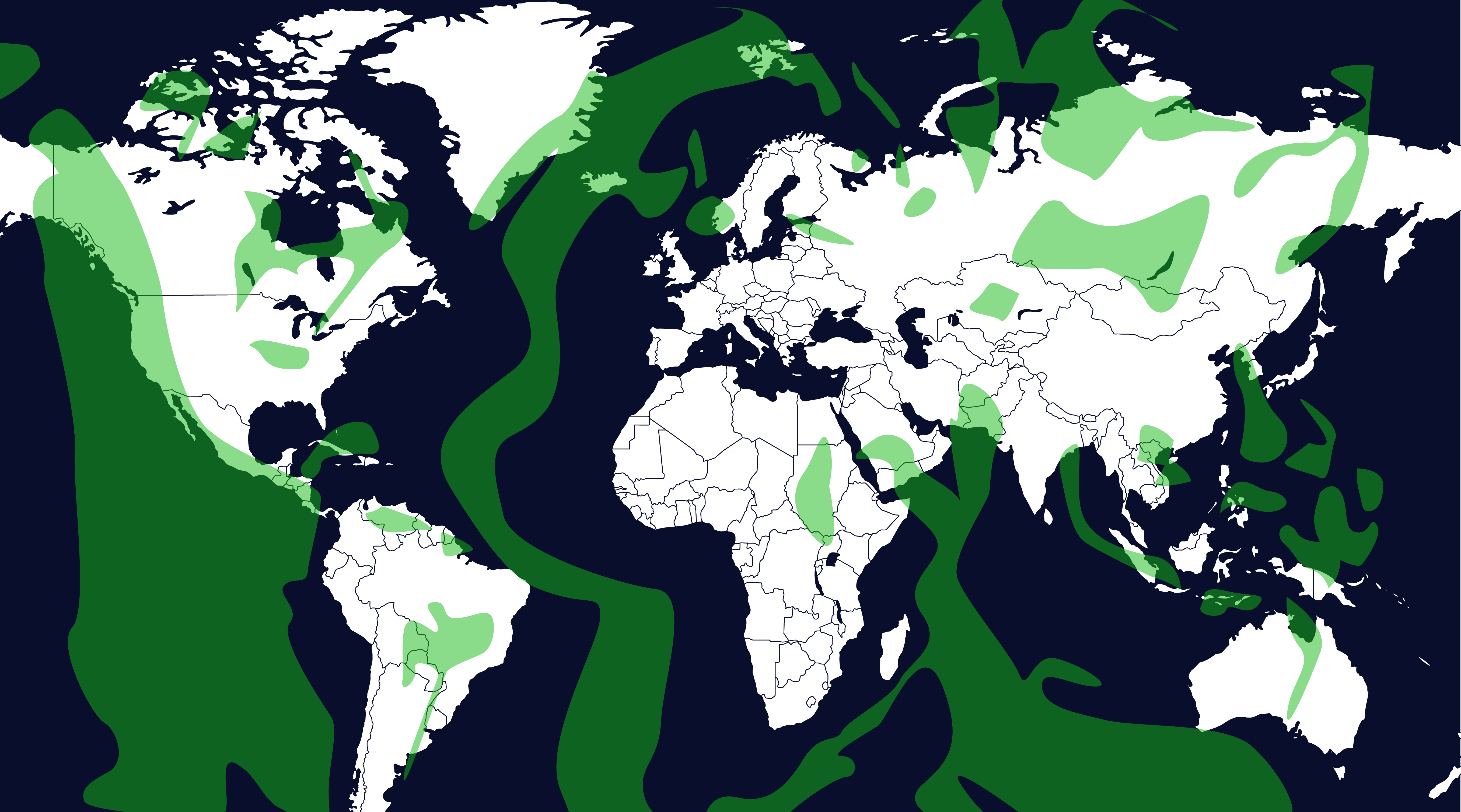 Figure 3 - Locations where rocks suitable for turning CO2 into stone can be found. Light brown indicates the youngest parts of the oceanic ridges and areas with volcanic rocks that are suitable for turning CO2 into stone from carbfix.com/atlas .