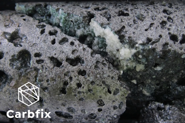 Carbfix core with carbonate minerals.