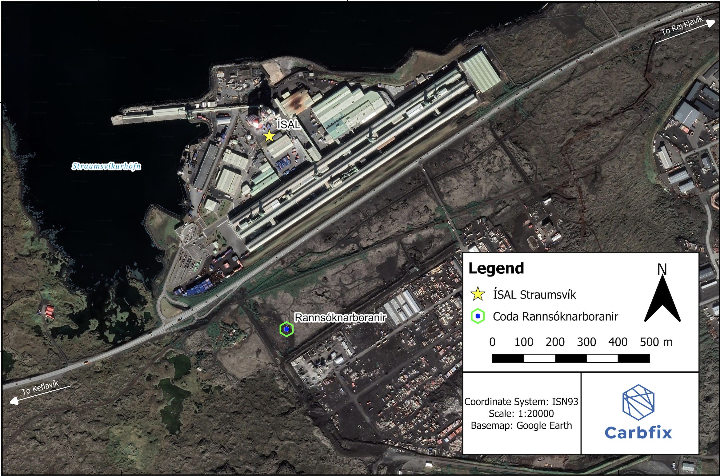 Gerð fyrstu rannsóknarholunnar af þremur hefst á allra næstu dögum. Hún verður staðsett skammt sunnan Reykjanesbrautar gegnt vestari enda álversins.