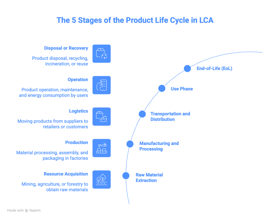 5 stages product lifecycle in LCA carbmee