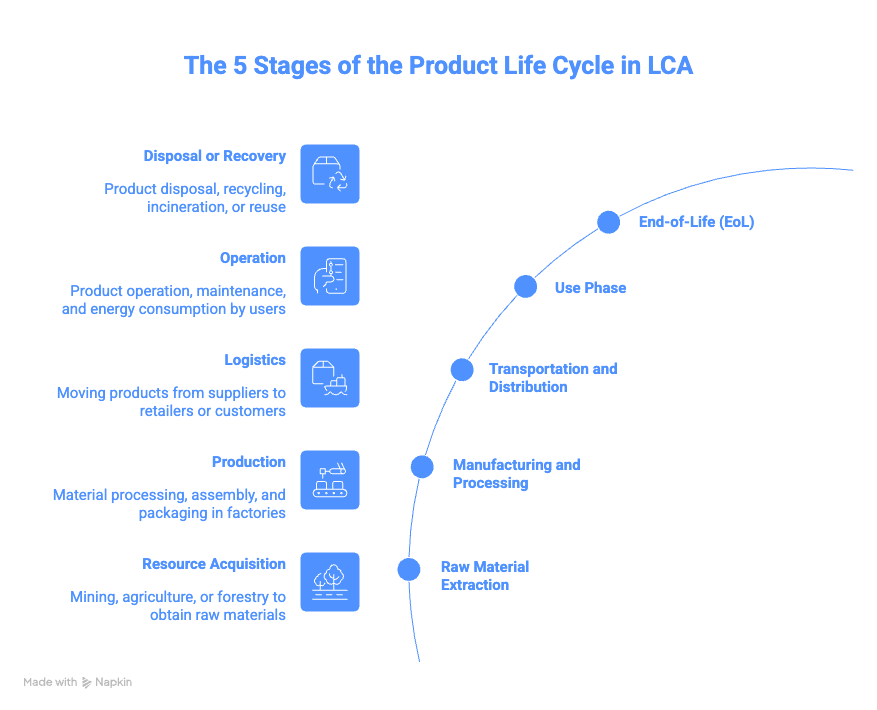 5 stages product lifecycle in LCA carbmee