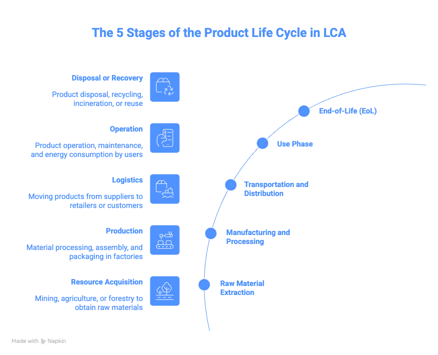 5 stages product lifecycle in LCA carbmee