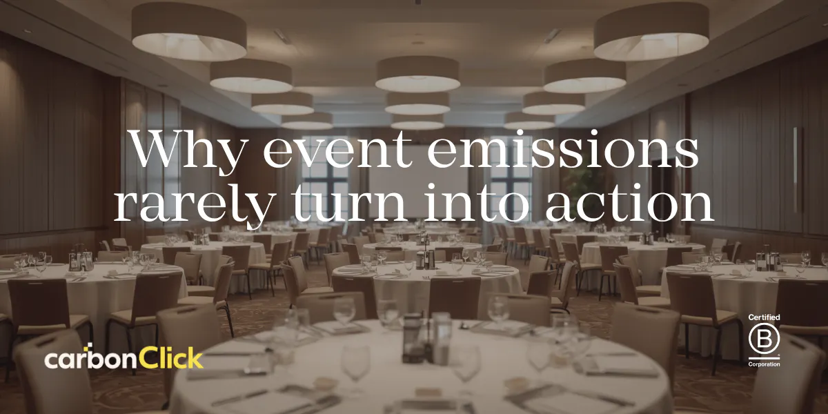 Event emissions article title overlaying image of an event space