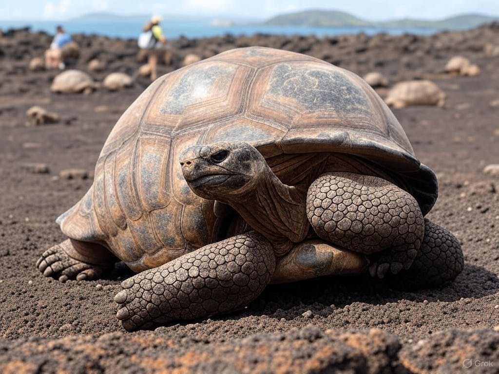 Galápagos wildlife, including giant tortoises and marine iguanas, with conservation efforts, snorkelling, ensuring protection of this unique ecosystem.