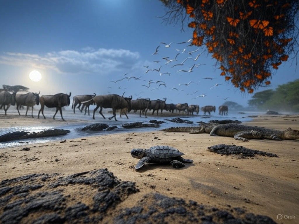 Wildlife migrations, from monarch butterflies and Arctic terns to wildebeest and pygmy elephants, follow seasonal patterns that shape ecosystems worldwide