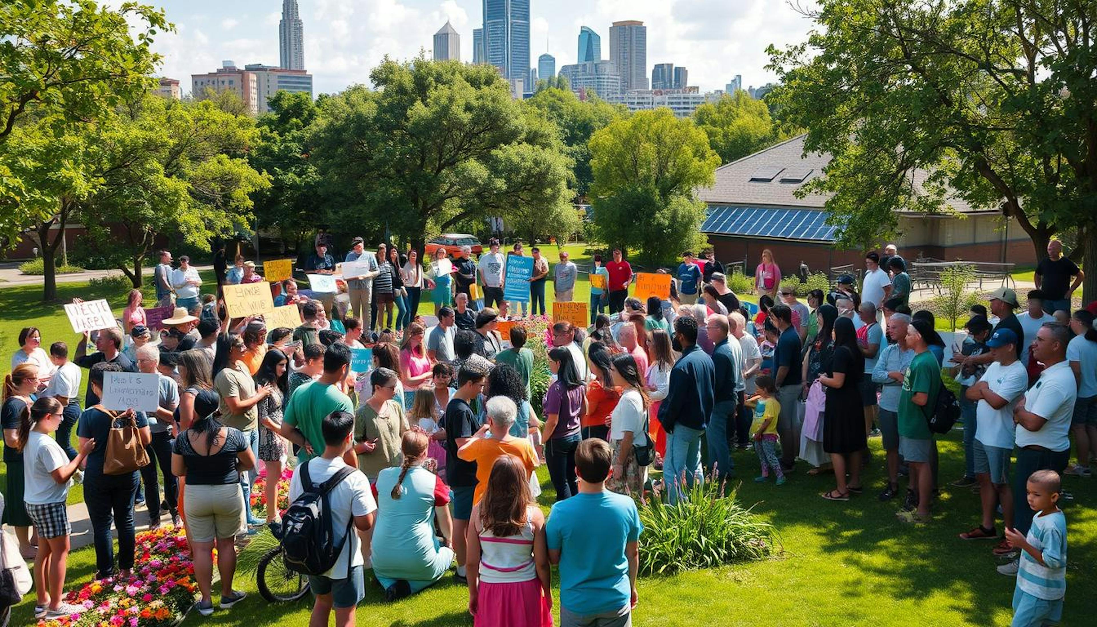 Community members participating in a local urban gardening project promoting sustainable living practices in the United States.