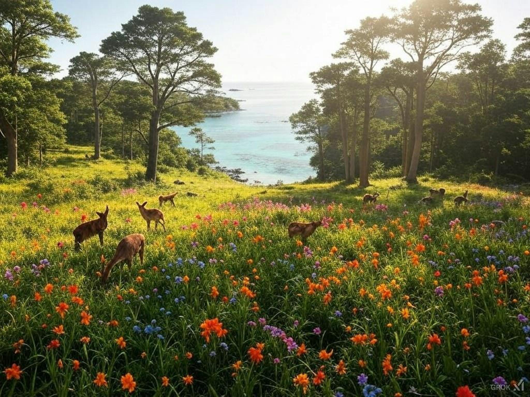 A thriving ecosystem with protected forests, marine areas, and wildlife, reflecting the EU's biodiversity protection and conservation effort.