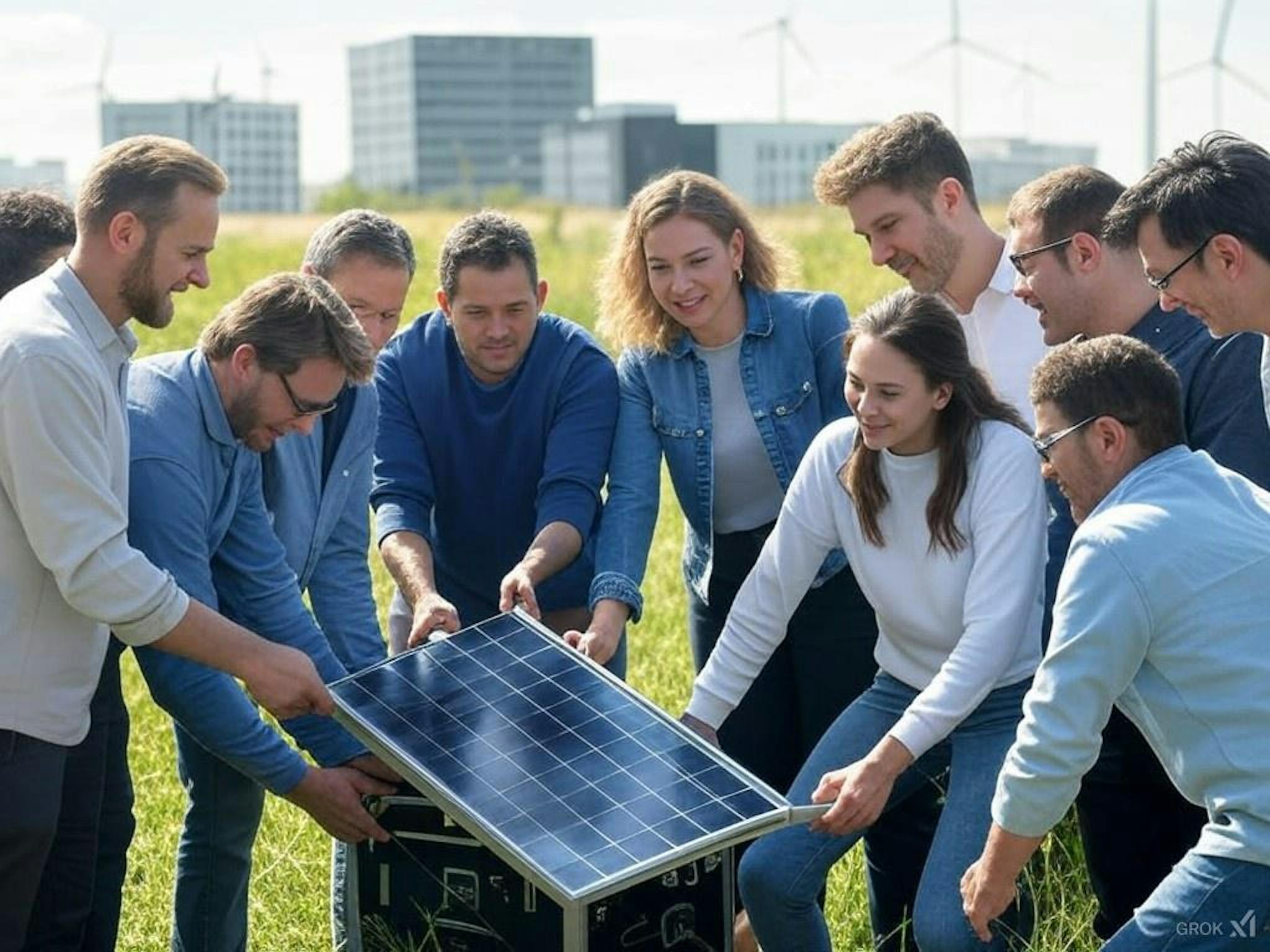 A collaborative scene depicting the EU’s efforts to harmonise environmental performance, with renewable energy projects and teamwork addressing disparities.