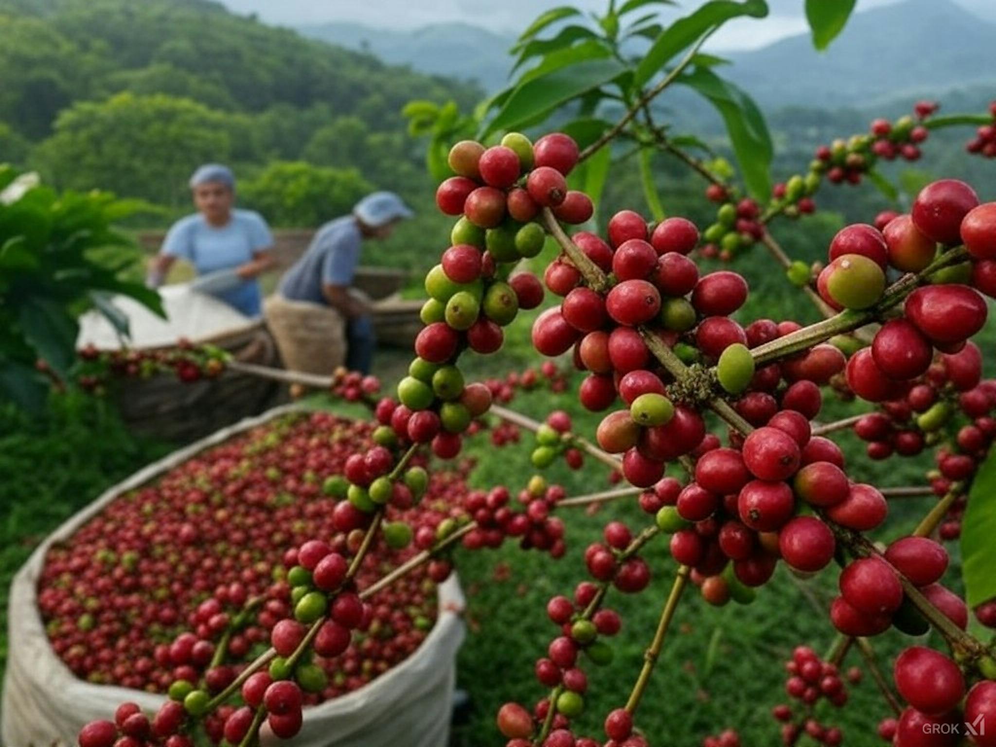 Coffee cherries being processed into products like flour and snacks, showcasing the Coffee Cherry Company's approach to reducing waste and creating new revenue streams for farmers by utilising the entire coffee cherry.