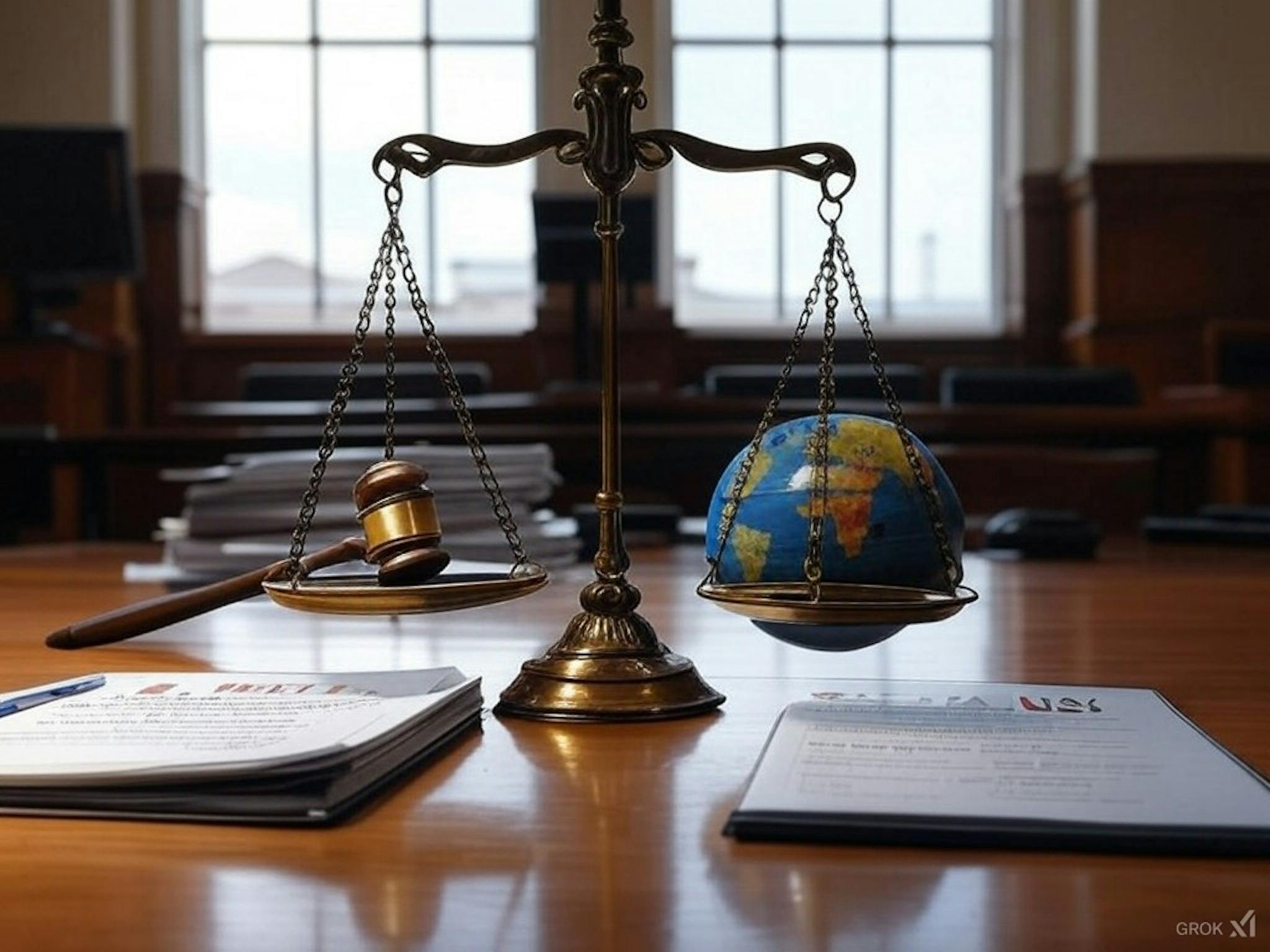 A legal balance scale comparing "Hard Laws" with a gavel and regulations on one side and "Soft Laws" with diplomatic agreements on the other, symbolising different categories of environmental law.