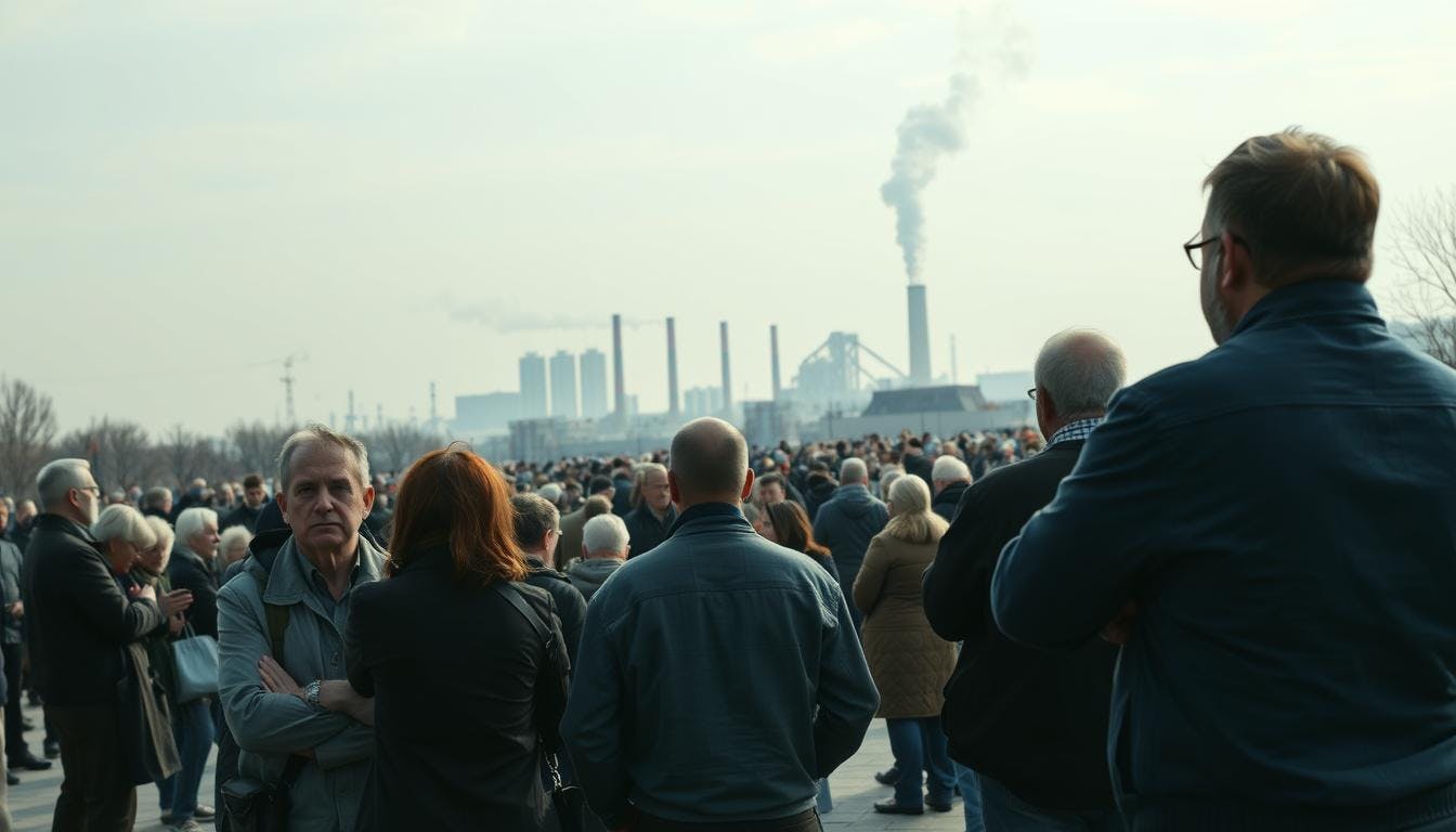 A split image showing extreme weather events on one side and a calm suburban neighbourhood on the other, representing the disconnect between media warnings and everyday experiences.
