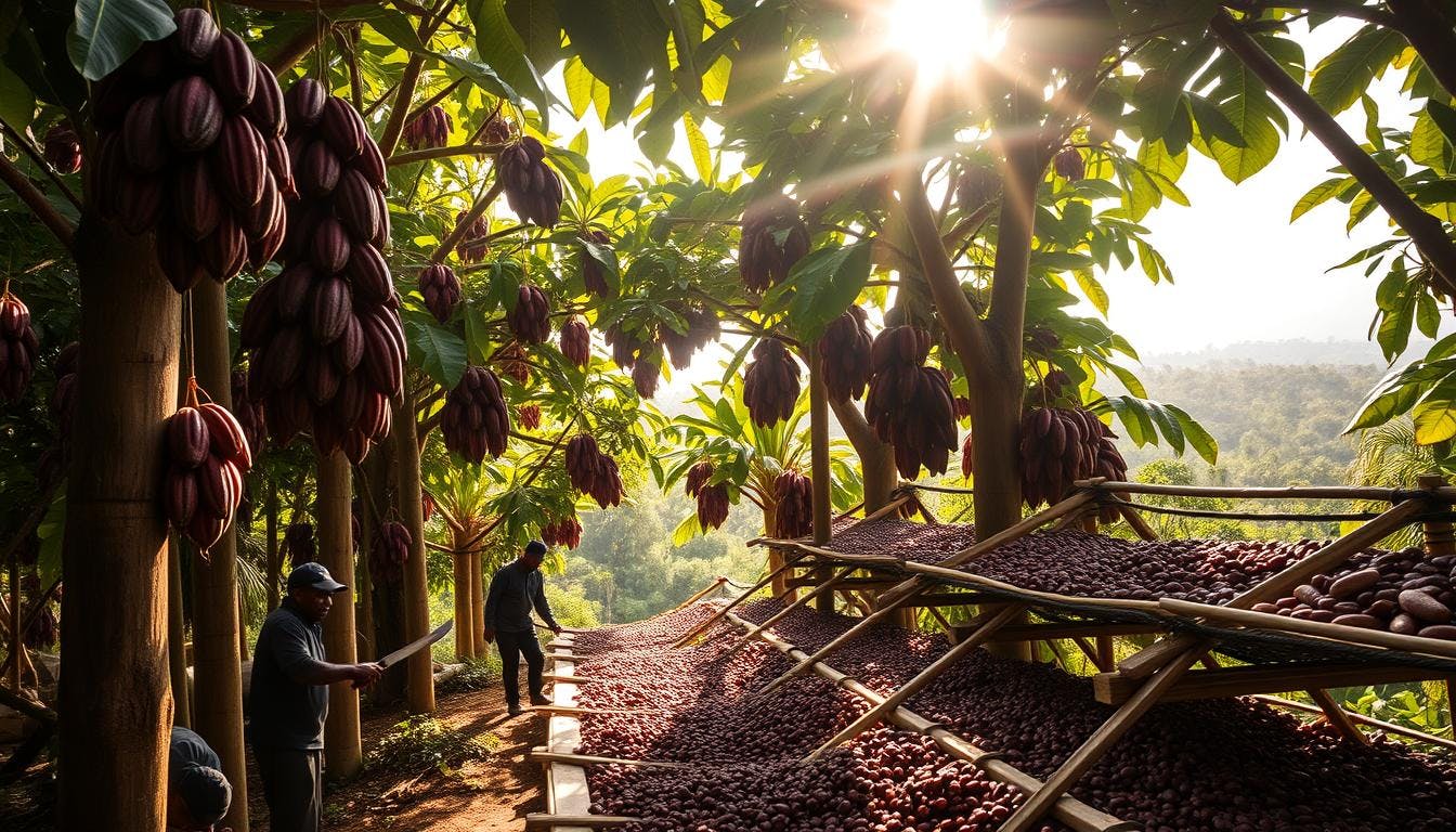 Cocoa farming drives deforestation in West Africa, threatening forests and wildlife.