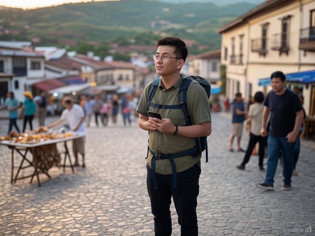 Solo traveller exploring a historic city, surrounded by local culture and landmarks.