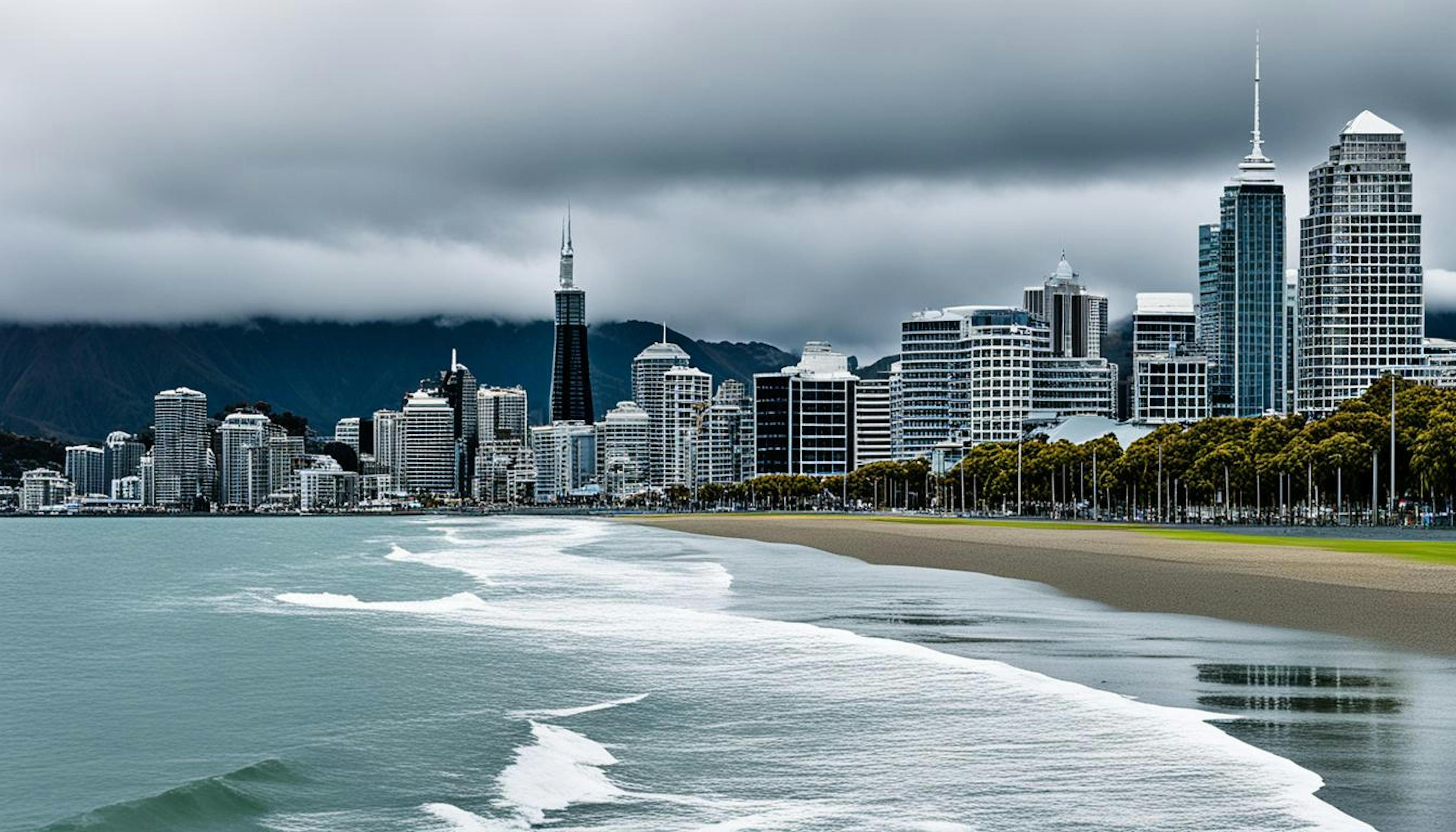 Climate change in New Zealand: rising sea levels, melting glaciers, increased droughts, affecting agriculture and public health.