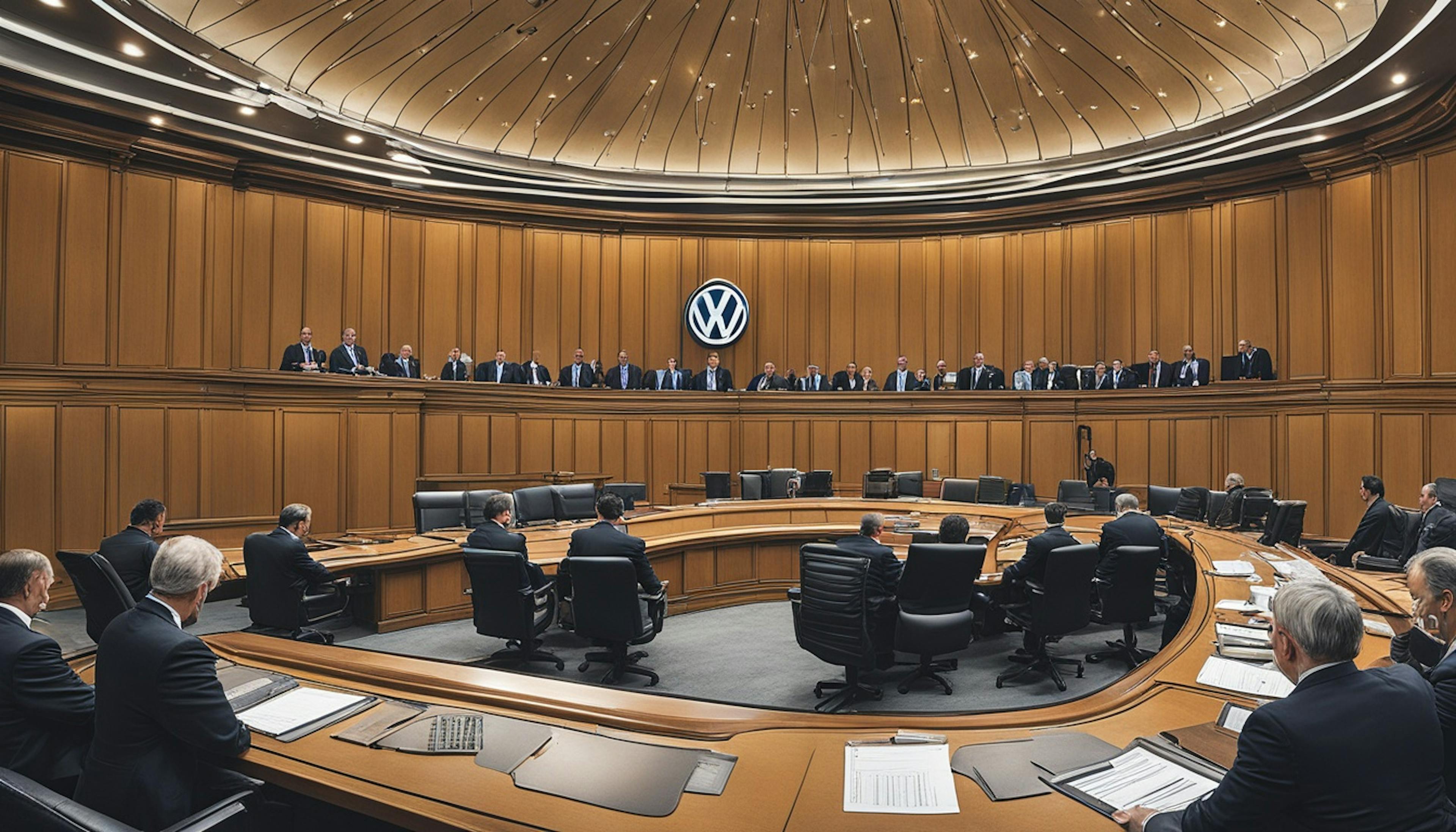 Volkswagen's response to the emissions scandal, including legal settlements, stock market impacts, and leadership changes.