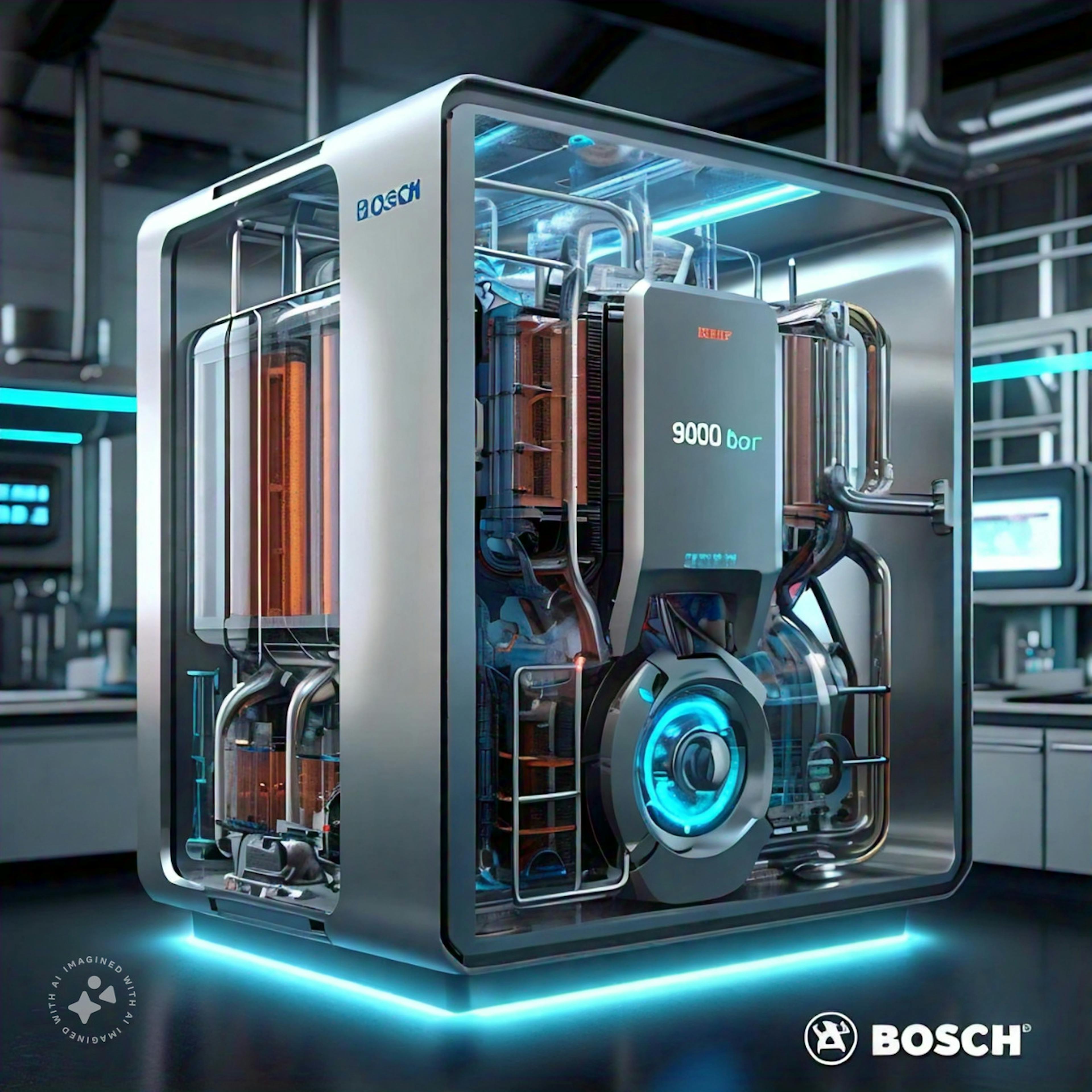 Bosch's advanced PEM electrolyser stack and hydrogen compressor, highlighting their innovations and strategic partnerships for sustainable hydrogen-powered transport.