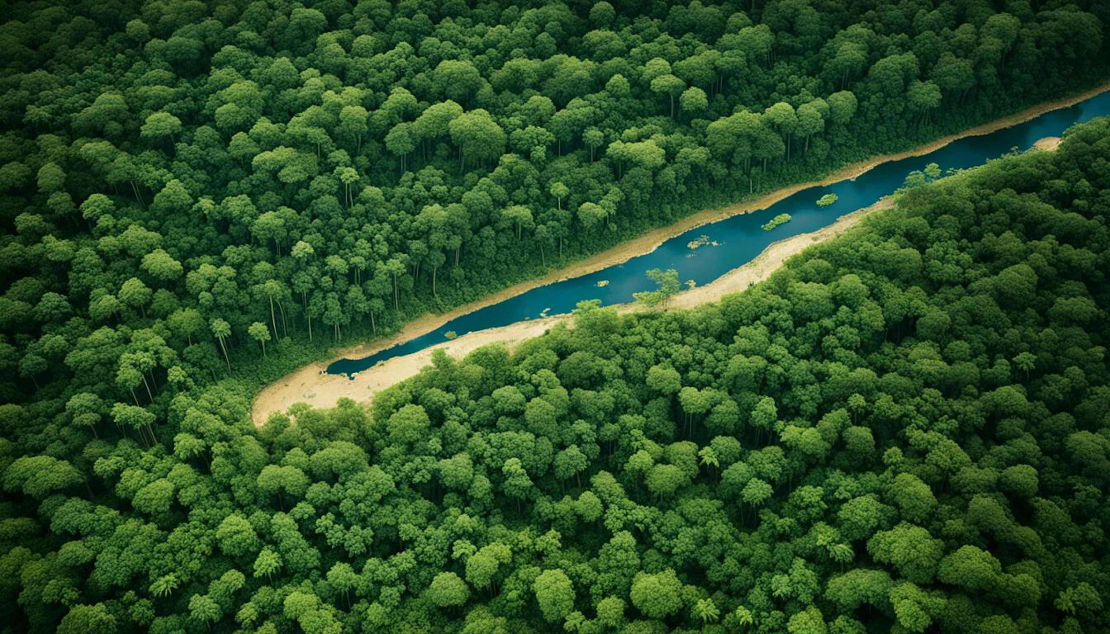 A balanced depiction of the Amazon Rainforest showing areas of thriving forest contrasted with regions affected by deforestation, highlighting the impact on wildlife and local communities.