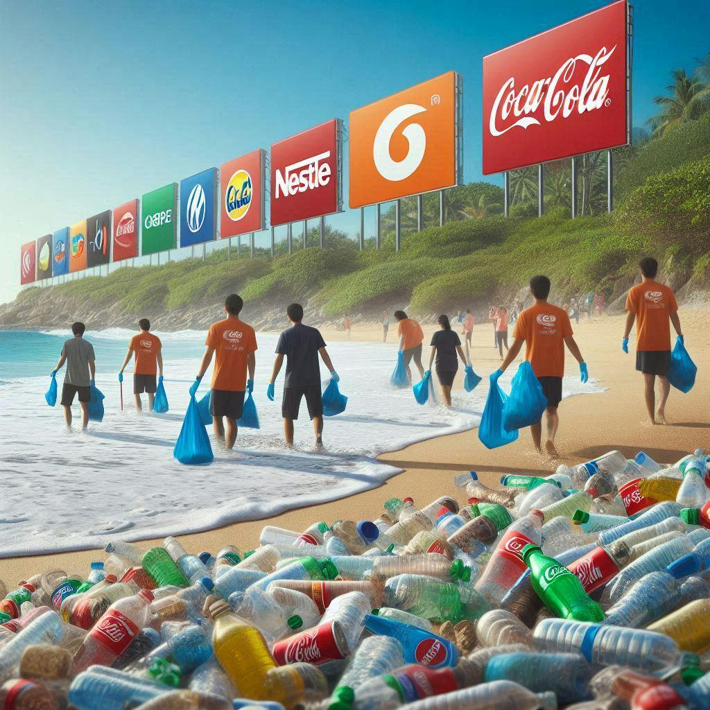 Volunteers from the global initiative collecting plastic bags, bottles, and sachets from beaches, highlighting the pervasive problem of single-use plastic pollution.
