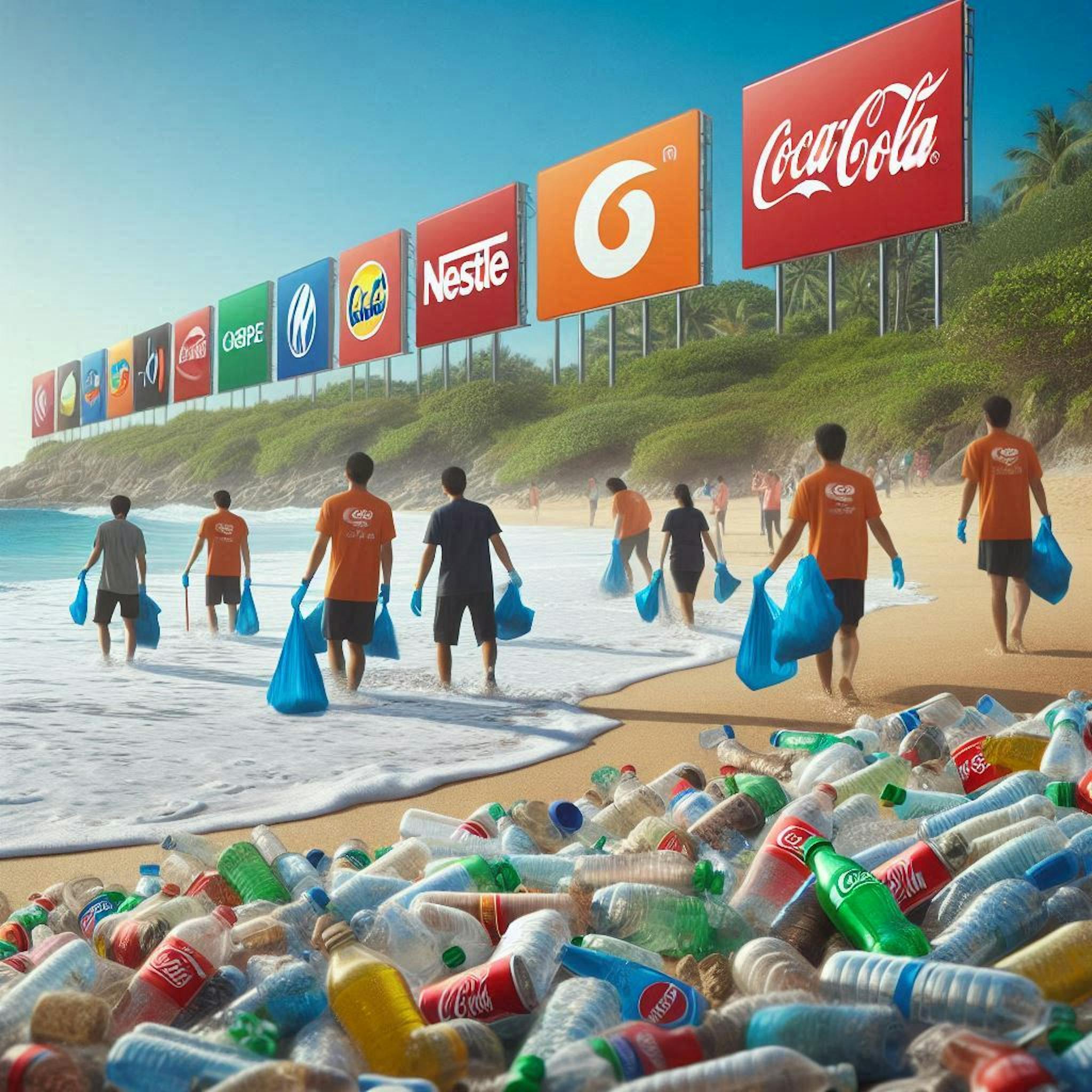 Volunteers from the global initiative collecting plastic bags, bottles, and sachets from beaches, highlighting the pervasive problem of single-use plastic pollution.