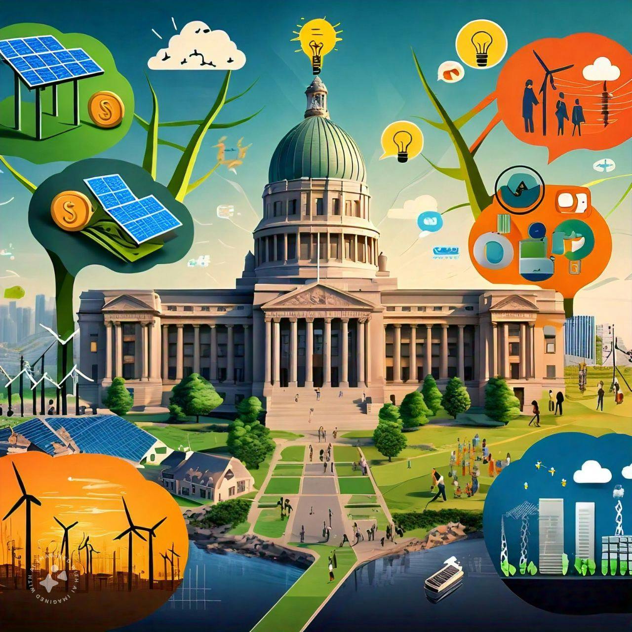 Government policies and public engagement drive sustainable energy infrastructure and responsible practices.