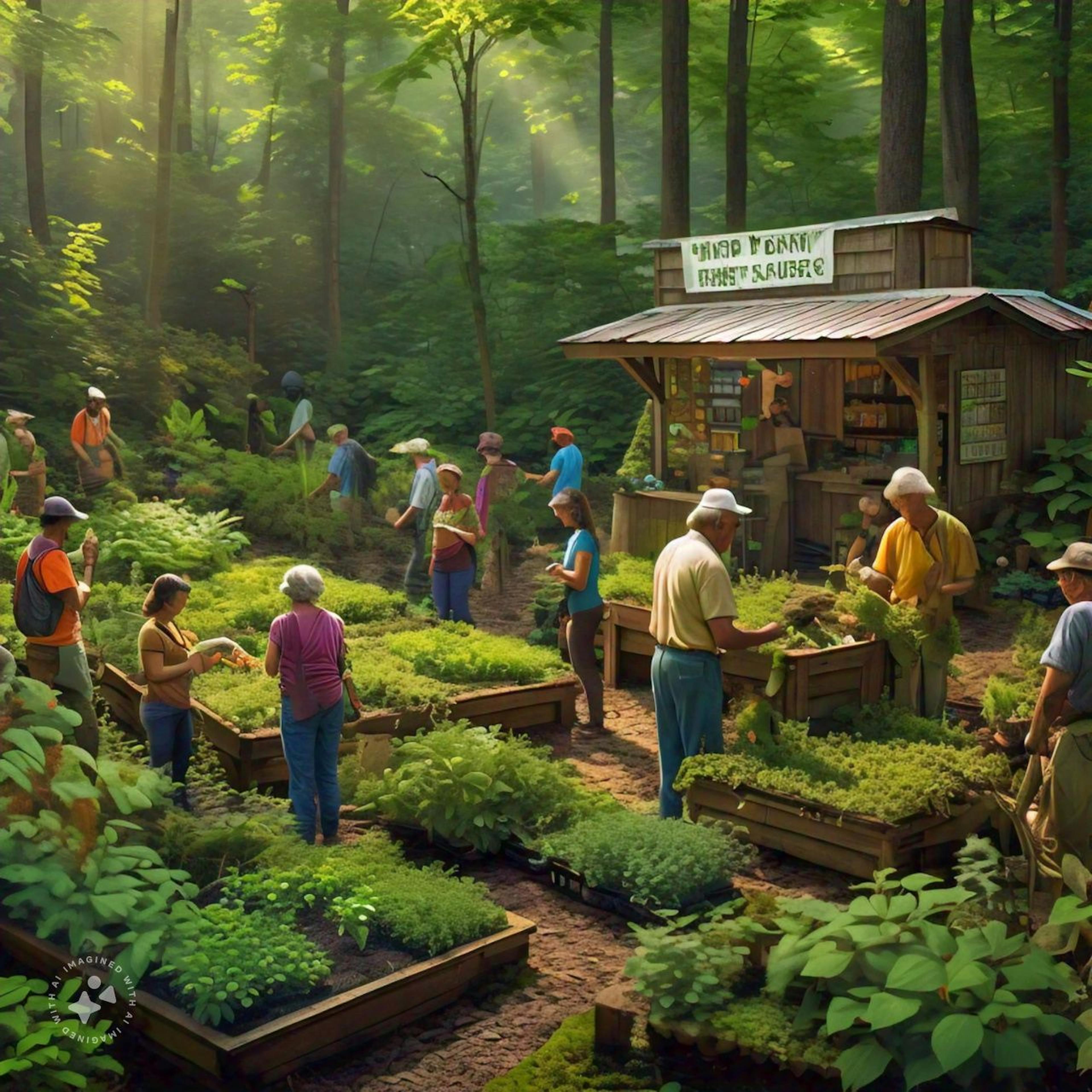 Diverse community members collaborate on sustainable cultivation and business practices for Appalachian woodland botanicals, integrating traditional knowledge with modern conservation to preserve the rich ecological and cultural tapestry.