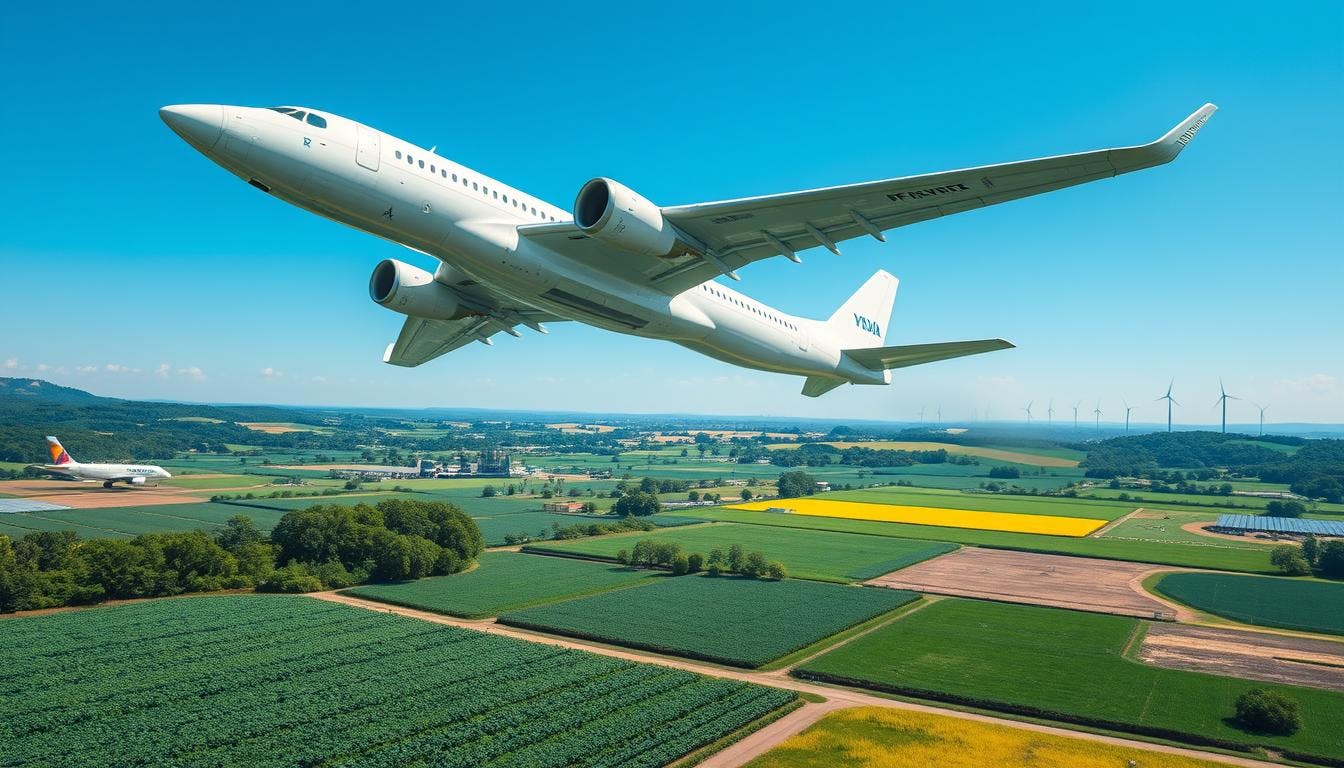 Overview of the U.S. government's Sustainable Aviation Fuel Grand Challenge, aiming for 3 billion gallons of sustainable aviation fuel (SAF) by 2030 and 35 billion by 2050 to reduce greenhouse gas emissions. Highlights the role of the USDA in ensuring sustainable aviation fuel by 2050 and the importance of SAFs for achieving net-zero carbon emissions in the aviation industry.
