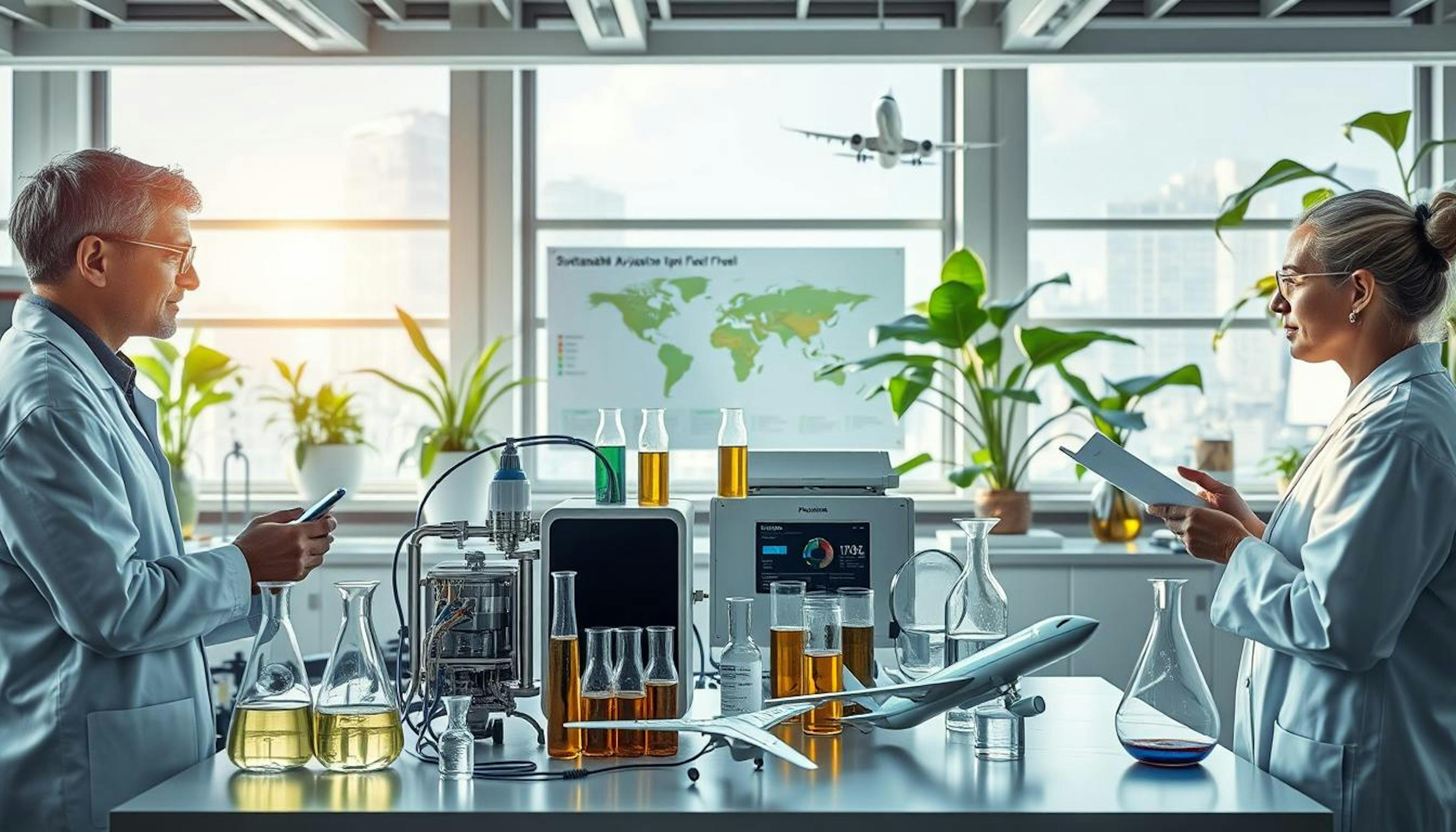 A graphic illustrating the collaboration of U.S. government departments in sustainable jet fuel research, highlighting key projects aimed at advancing Sustainable Aviation Fuel (SAF) and reducing the aviation industry's carbon footprint.