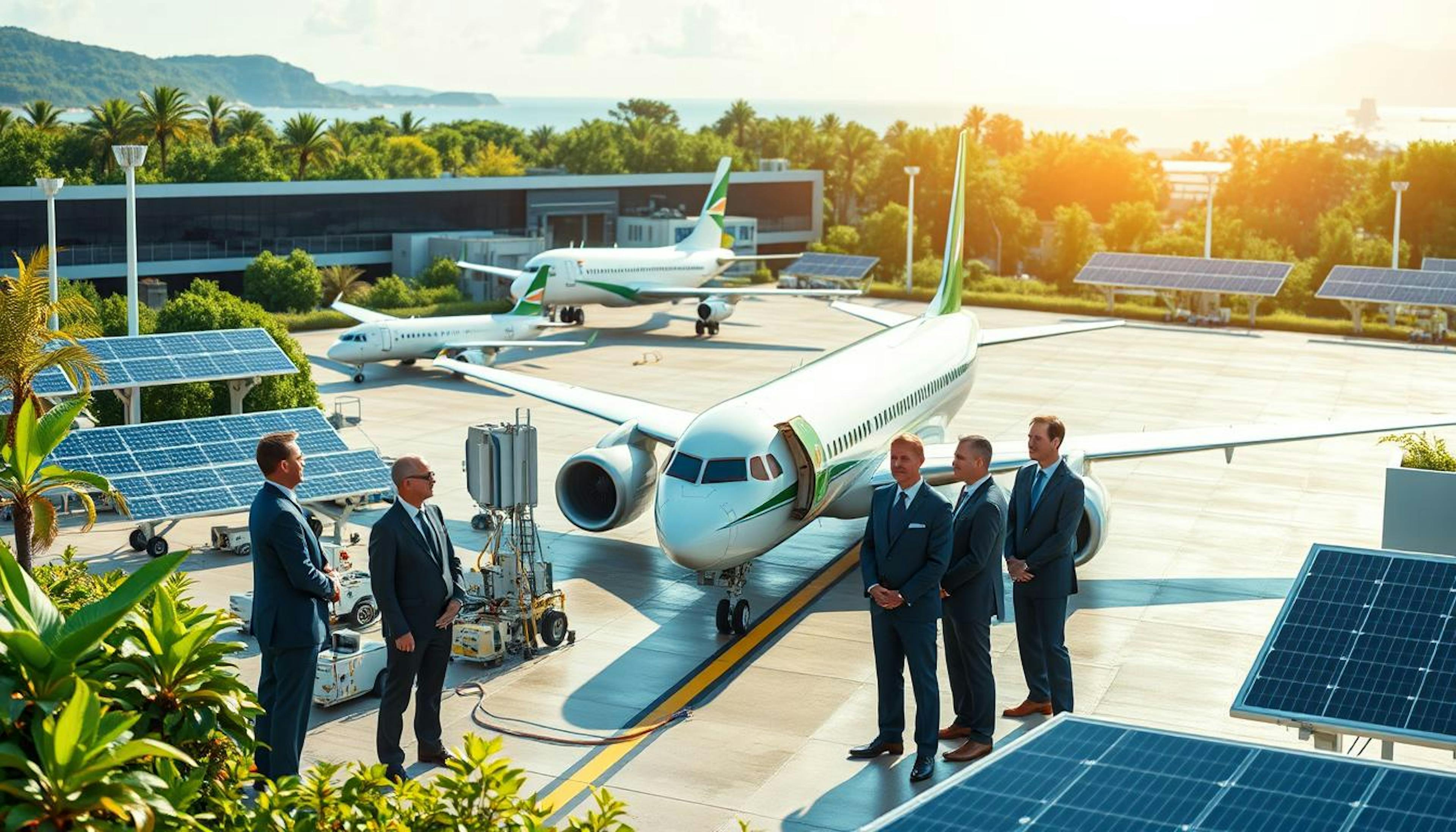 global initiatives towards sustainable aviation fuel (SAF), featuring partnerships between airlines and SAF producers, airport efforts in California and Colorado, and government support for SAF programmes, including targets for 3 billion gallons by 2030 and 35 billion by 2050.