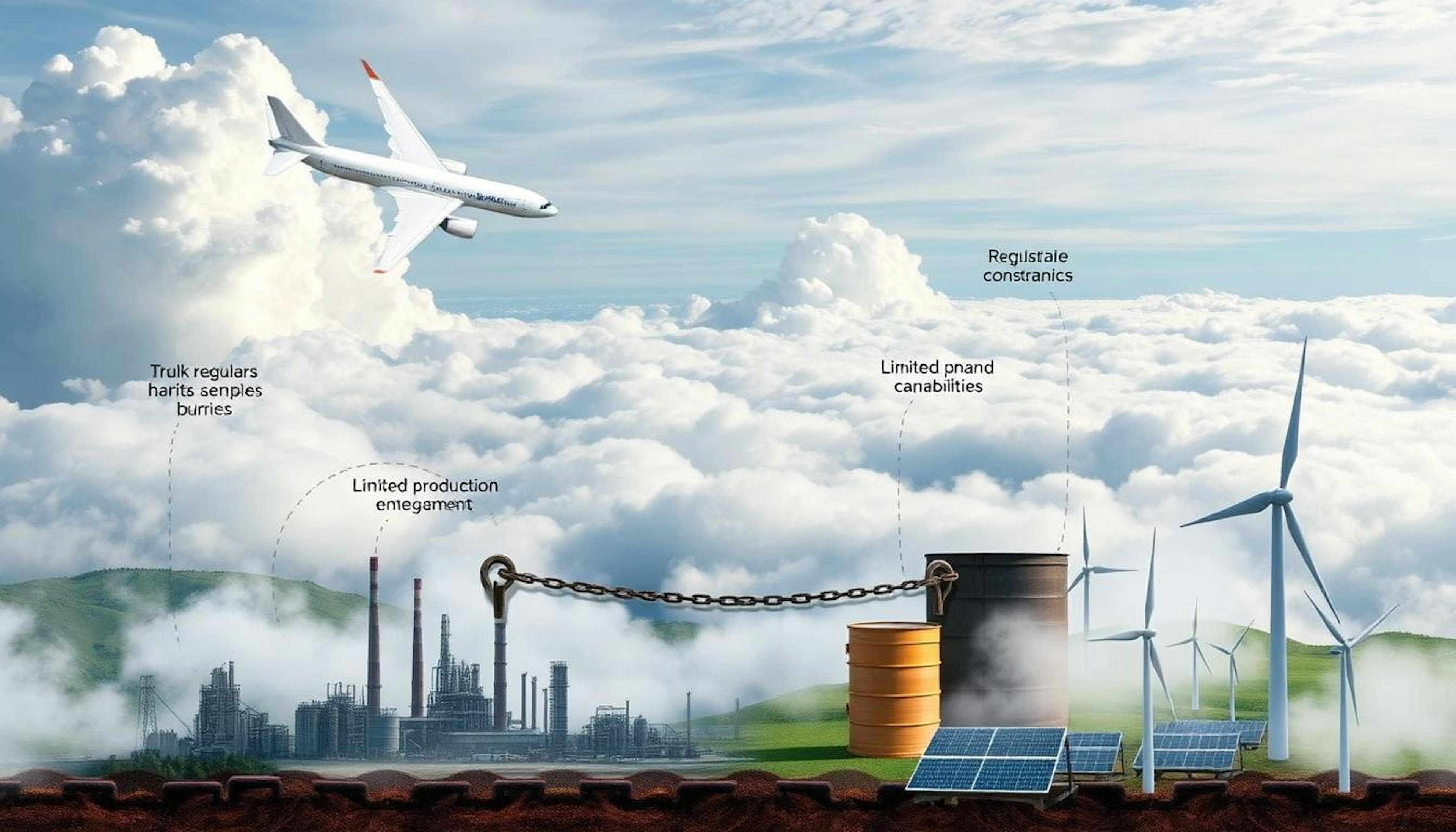 the challenges to the adoption of sustainable aviation fuel (SAF), including its higher production costs compared to conventional jet fuel, scalability issues, and the importance of strong policy and regulatory frameworks to support SAF growth.