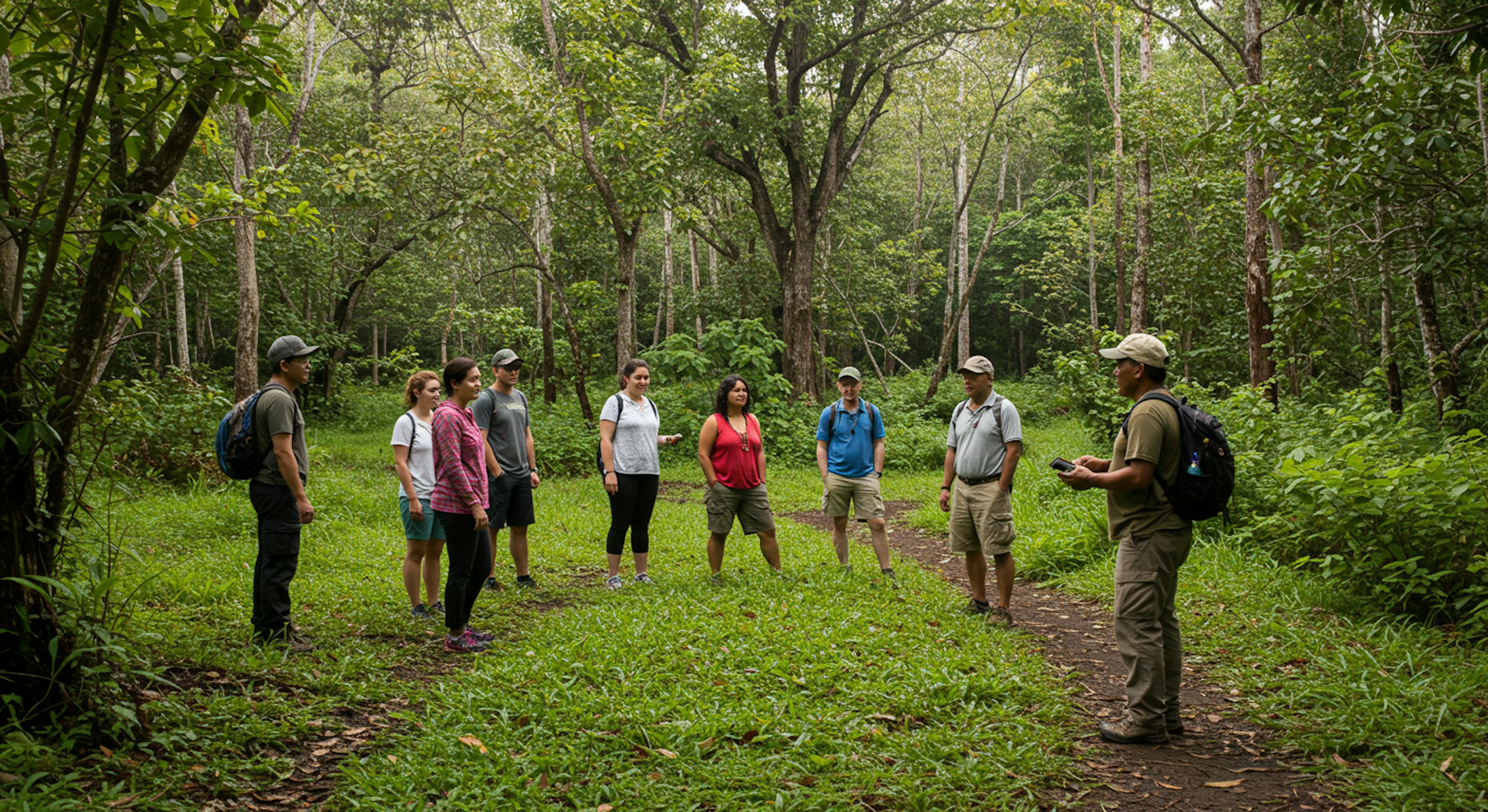 Travellers engaging in a community-led tour, experiencing nature and culture through guided, sustainable, and authentic practices