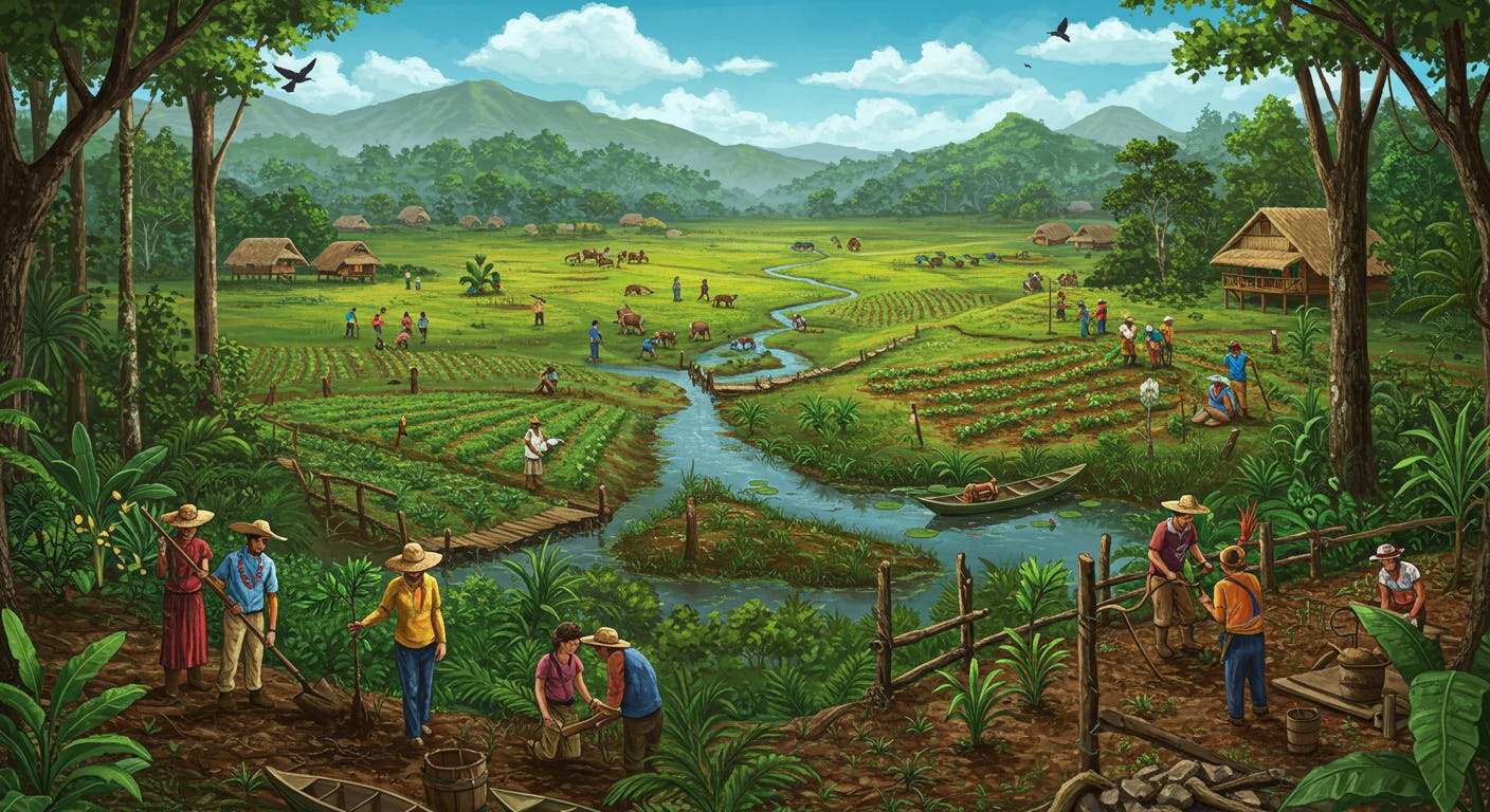 Visitors participate in reforestation and regenerative farming efforts, restoring forests and wetlands while supporting local ecosystems and biodiversity.