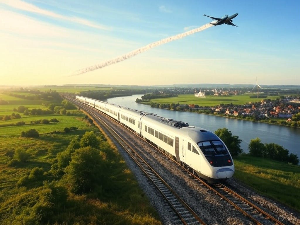 Train travel produces up to 85% fewer carbon emissions than flying on major European routes.